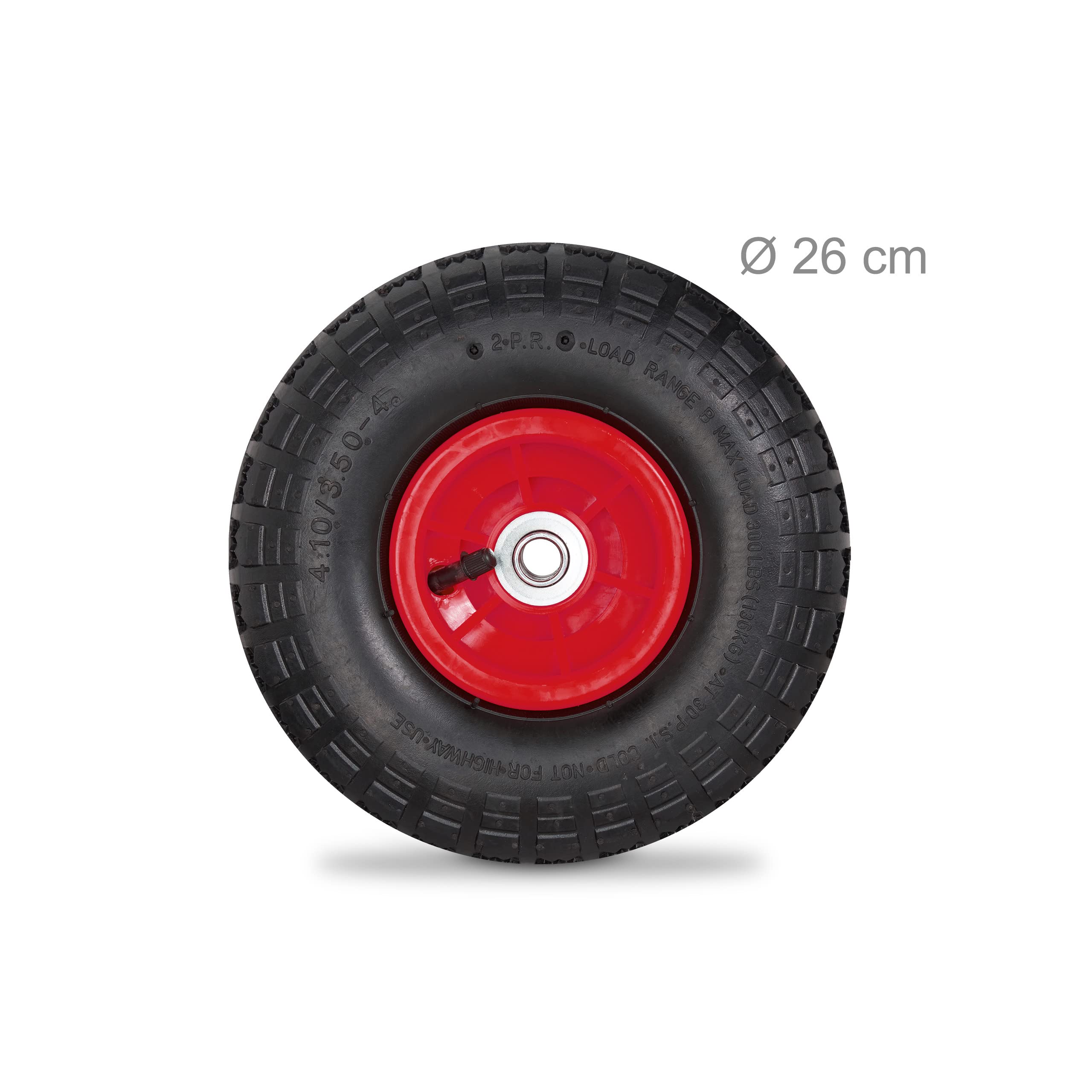 8 Ruedas Carretilla 4.1/3.5-4, Neumáticos de Recambio, Eje de 16mm, hasta 136 kg, 260x85mm, Negro/Rojo
