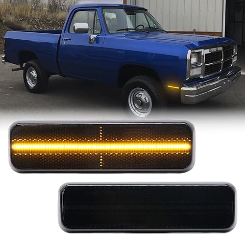 R&amp;F Auto Luces LED delanteras ahumadas laterales compatibles con Ram D150 D250 D350 W250 1972-1993 Pickup Ramcharger Parachoques Sidemarcador