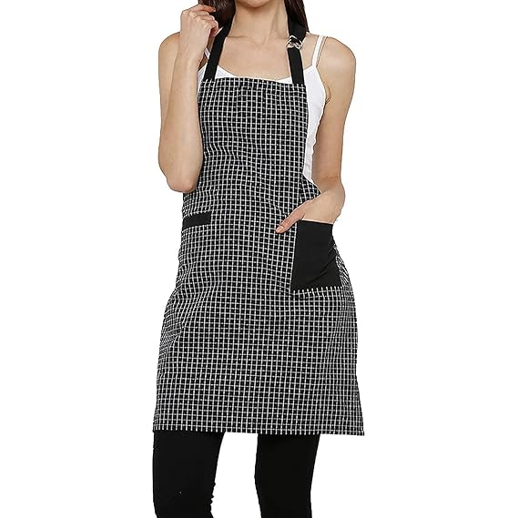 SAMI STUDIOS 100% Cotton Adjustable Bib Cooking Kitchen Aprons Spunky Checks With Large Pockets,BBQ Design Baking Grill Restaurant For Men&Women UNISEX Durable Washable 70x80 Cms (SET OF 1 PC)