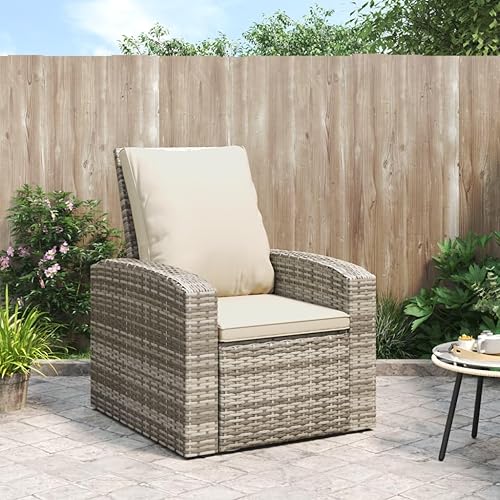 Silla reclinable para patio con cojines, color marrón claro, de poliéster y ratán para exteriores, sillas de comedor al aire libre, Sillas para