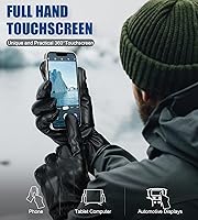 Vista 3 de Aegend Guantes de cuero para hombre, forro suave y cálido de mano completa, pantalla táctil de mano completa, regalo de invierno térmico Negro