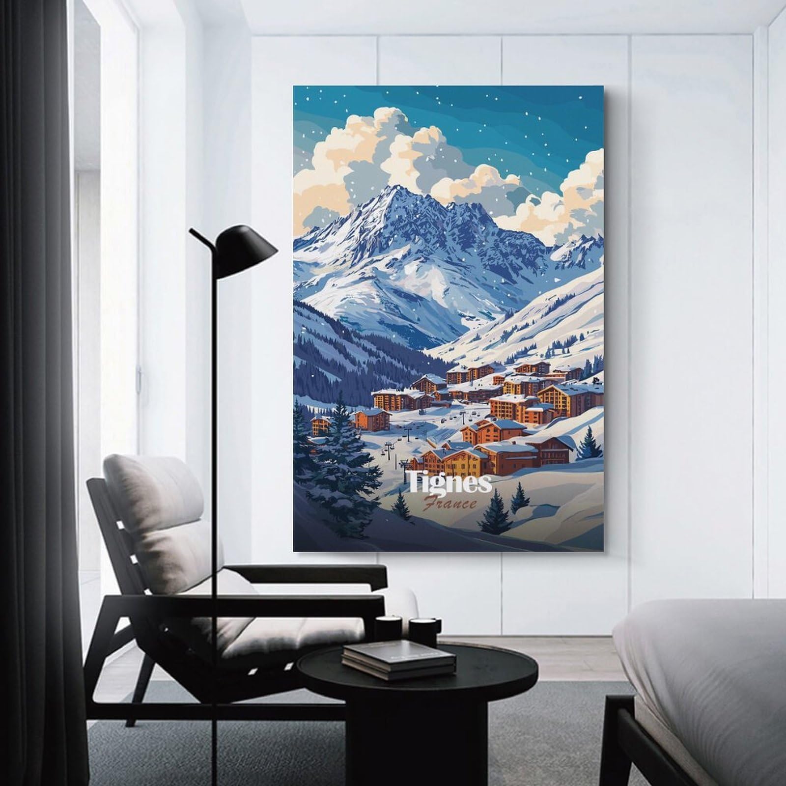 Junmoney Tignes, France Winter Landscape Decorative Wall Artwork 08x12inch(20x30cm), for Home Lounge, Bedroom Or Reading Nook, Modern Wall Decor for Cosy Interiors
