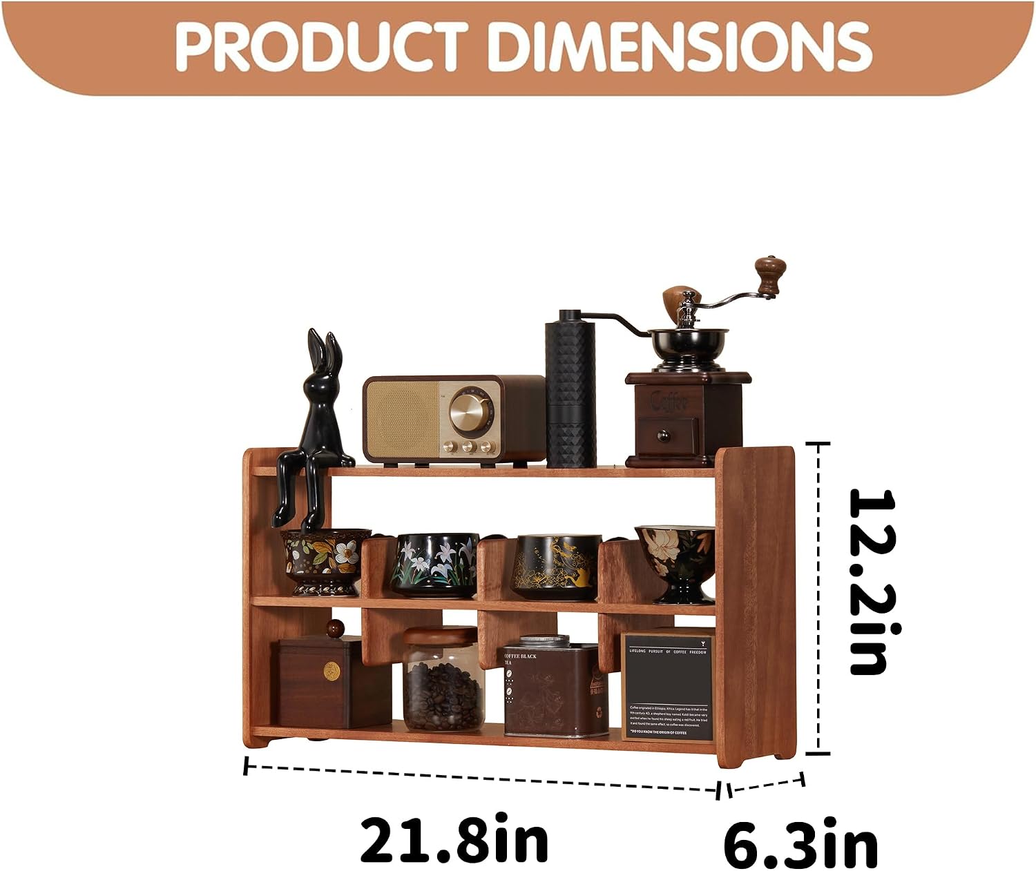 Coffee Cup Holder for Countertop Walnut Wood Coffee Mugs Holder for Kitchen Mug Display Rack (3-Tier wood A)