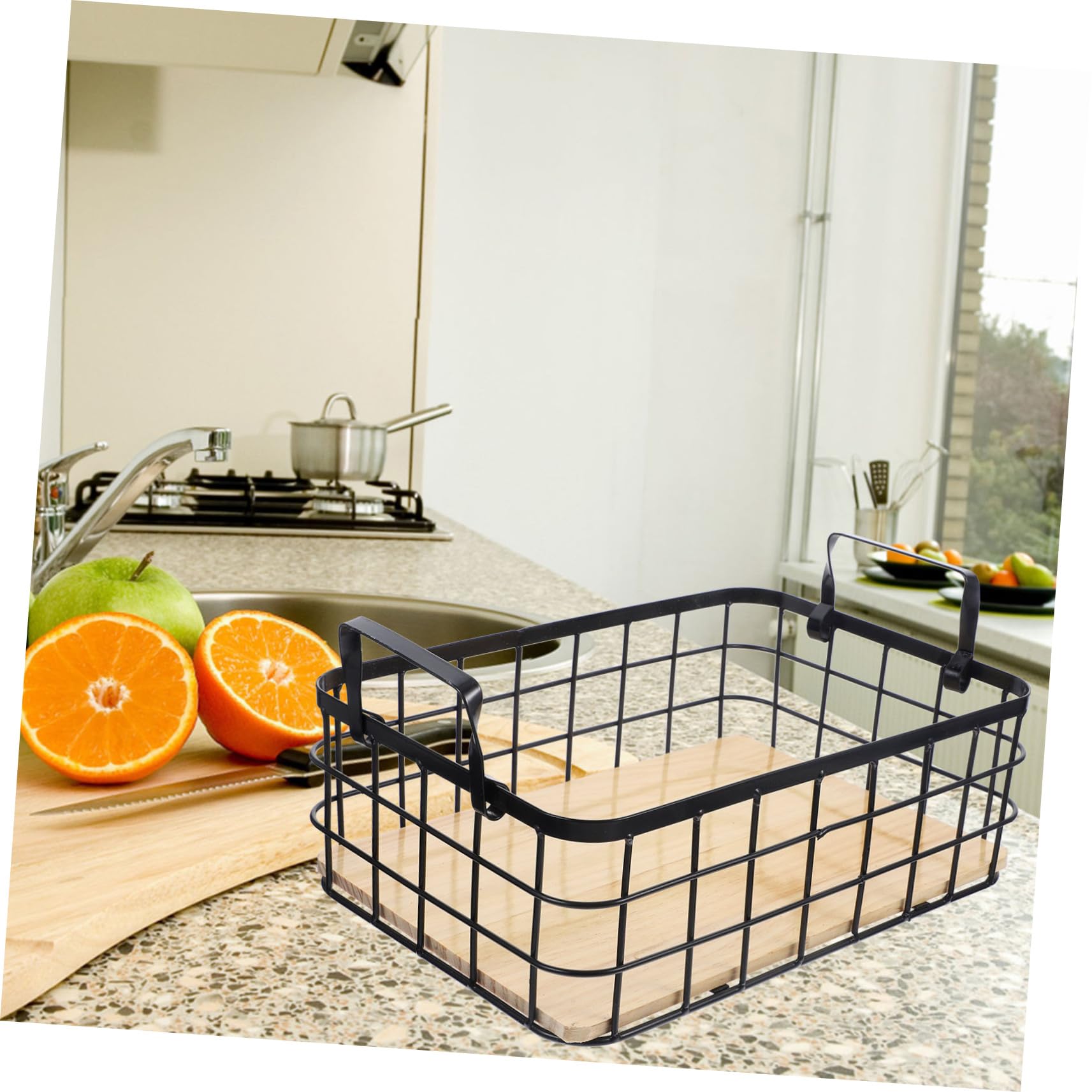 Alipis Metallkorb Mit Holzboden Stabiler Schwarzer Drahtkorb Multifunktionaler Kitchen Organizer Für Obst Snack Und Bad Stapelbar Platzsparend Robust Und Vielseitig Für Küche Und Haushalt