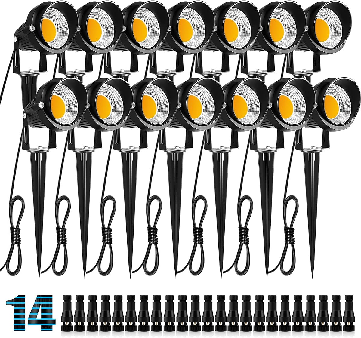 10W Low Voltage Landscape Lights LED Landscape Lighting with Connectors, 12V Outdoor Spotlights Yard Garden Pathway Lights, 1000LM Waterproof Warm White Light (14 Pack)