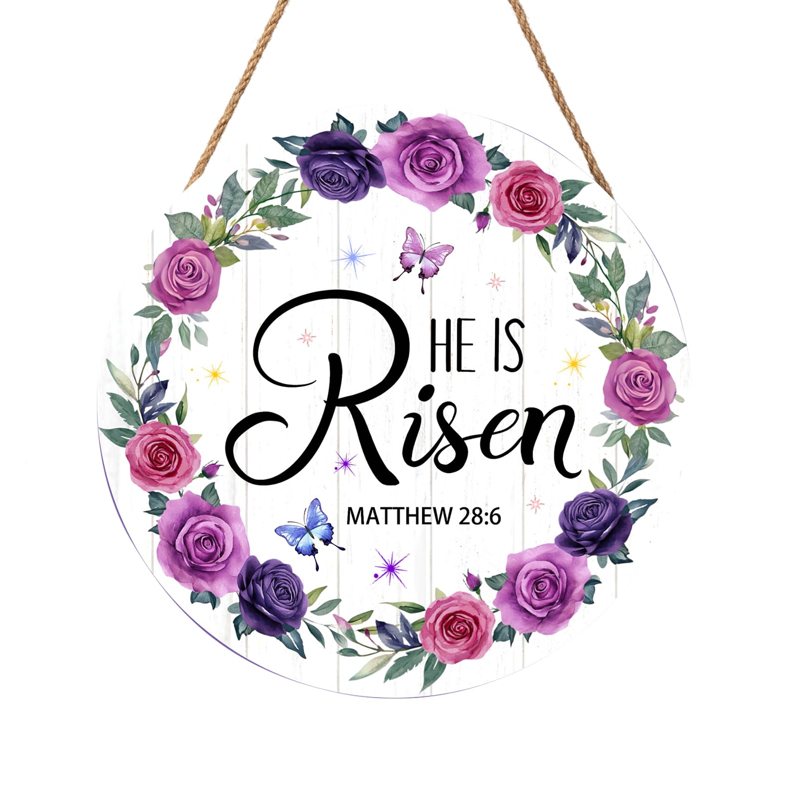 Harooni Easter Wall Hanging Decoration Sign, 12x12 Inch, He is Risen Wreath, Floral, Vertical, Unframed, Wooden, Indoor and Outdoor, Religious Holiday, Entryway