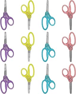 Westcott 5" GEM Crystal-Design Safety Scissors 12pk, Blunt-Tip for Kids Aged 4-7 - Scissors for School, Craft, Home, DIY, Classroom - Assorted Colors