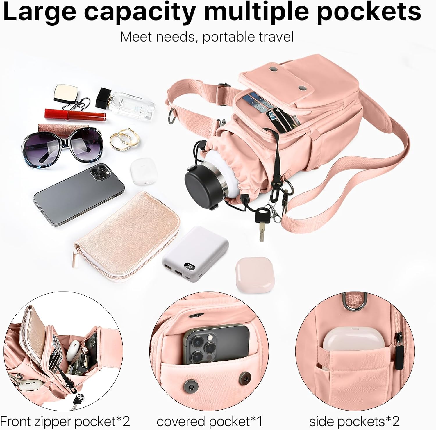 Water Bottle Holder with Strap 32 40oz Crossbody Insulated Water Bottle Carrier Sling Bag with Adjustable Wide Strap and Phone Purse 5 Pockets for Walking Hiking Gym Travel thumbnail