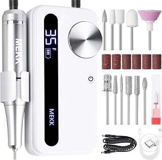 MEKK Nail Drill Kit,35000RPM Electric Nail Drill Professional Electric Nail File with 12PCS Bits,Anti-Shaking Cordless E Filer for Nails,Home & Salon(White)