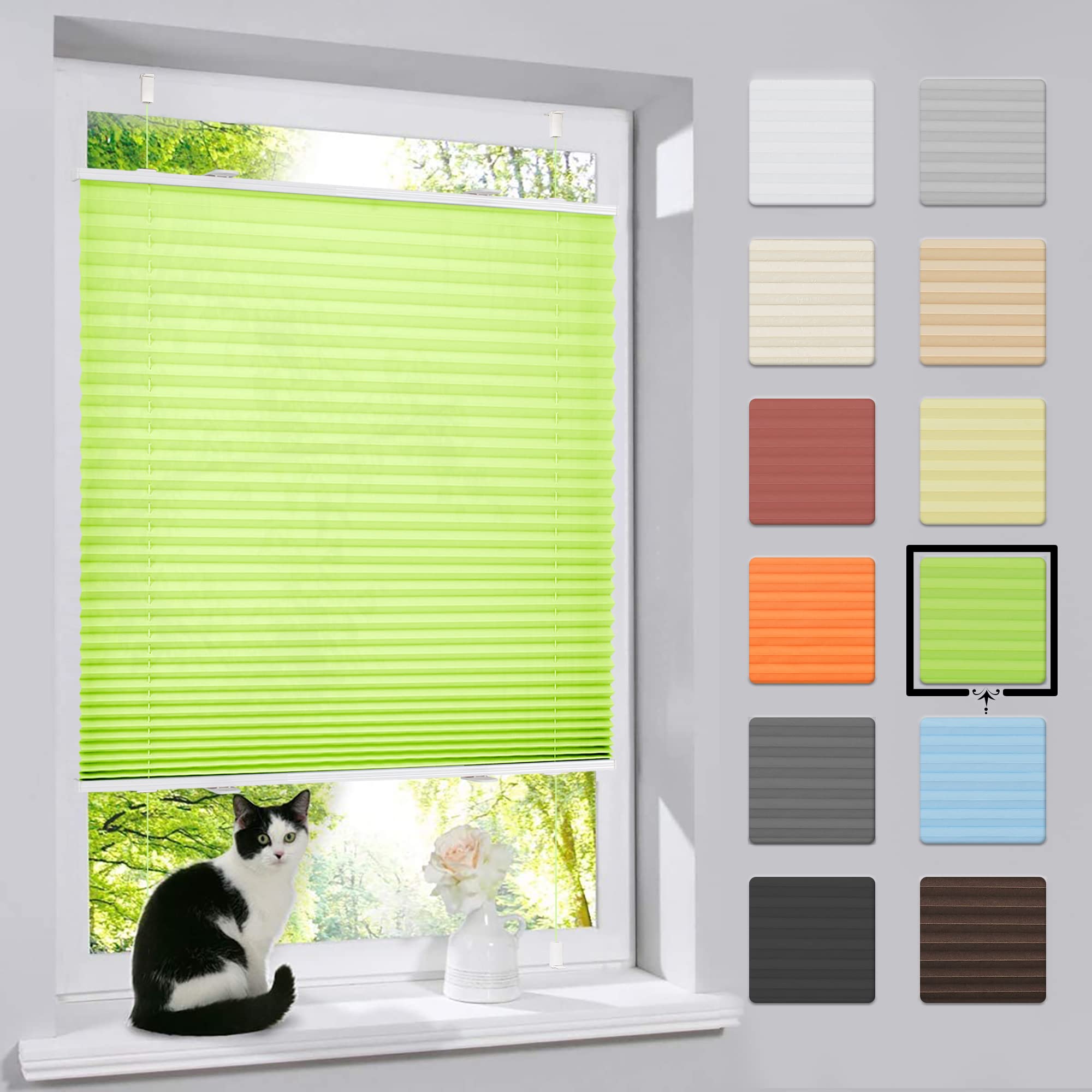 bobodeco Plissee ohne Bohren Klemmfix Faltrollo Jalousie Grün 50x120cm (BxH), Plisseerollo Sichtschutz und Sonnenschutz Blickdicht Easyfix lichtdurchlässig Rollo für Fenster & Tür