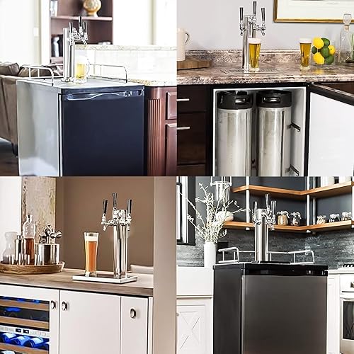 Miniatura 6 de Dbgogo Torre de cerveza de triple grifo, torre de preparación de brida de acero inoxidable de 3 pulgadas, dispensador de grifo de cierre automático,