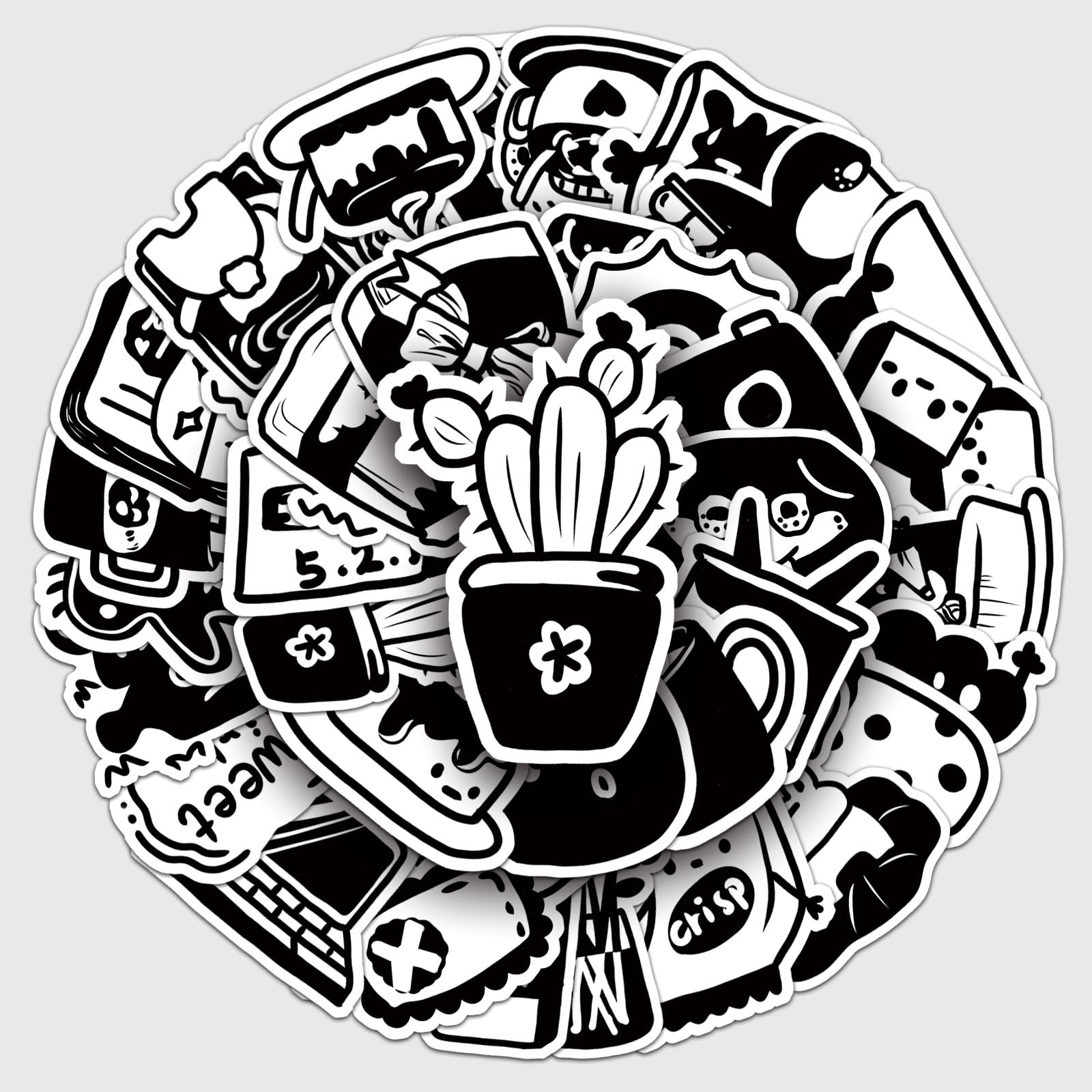 50Pcs Black and White Stickers Laptop Car Scrapbook Phone Skateboard Suitcase Luggage Bike Black and White Stickers Vinyl Waterproof Aesthetic Personalised Stickers for Teens Boys Girls Adults