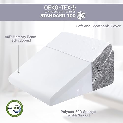 Miniatura 6 de Almohada de cuña para dormir, 4 almohadas de cama para dormir de lado, almohada corporal de 29 pulgadas de largo x 22 pulgadas de alto con espuma