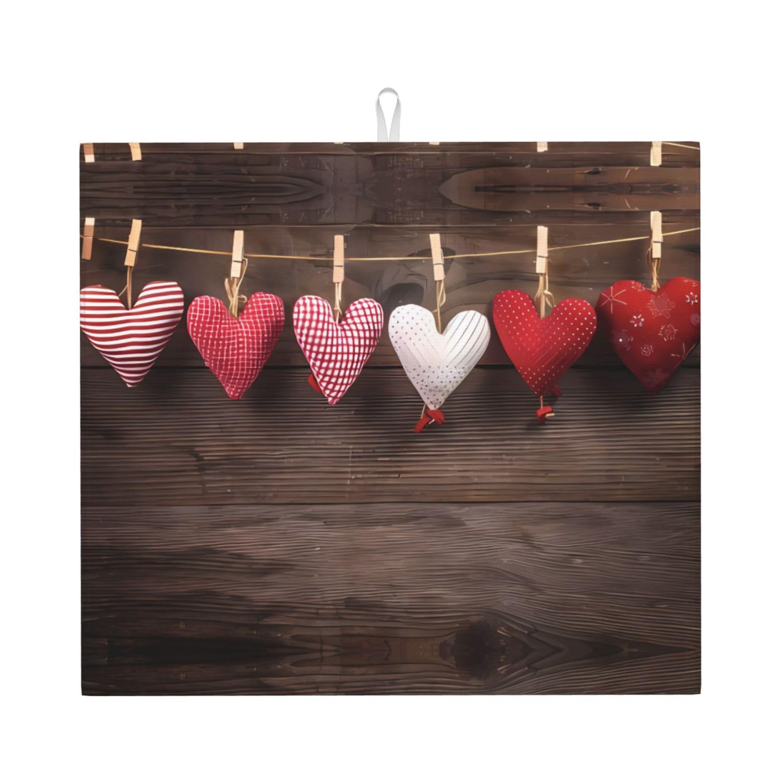 HJFCZH Valentine's Hearts Prints Kitchen Drying Mat – Absorbent Dish Throw for Countertops, Quick-Dry Non-Slip Layer with Colorful Designs, for New Kitchens