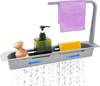 NiHome Telescopic Kitchen Over Sink Organizer with Towel Hanger
