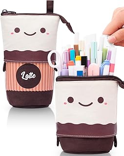 Sooez Kawaii Stand Up Pencil Case - Spacious Telescopic Pouch for School & Office Supplies, Brown Coffee