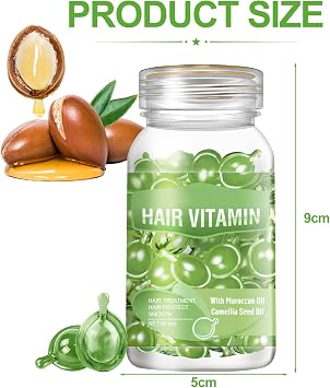 Hair Vitamin Serum Capsule, Hair Care Capsules Hair Treatment Serum Hair Vitamins Capsules for Hair Care Hair Moisturising Essence Anti-Frizz Hair Breakage Repair Hair Oil Capsules for Hair (Green)