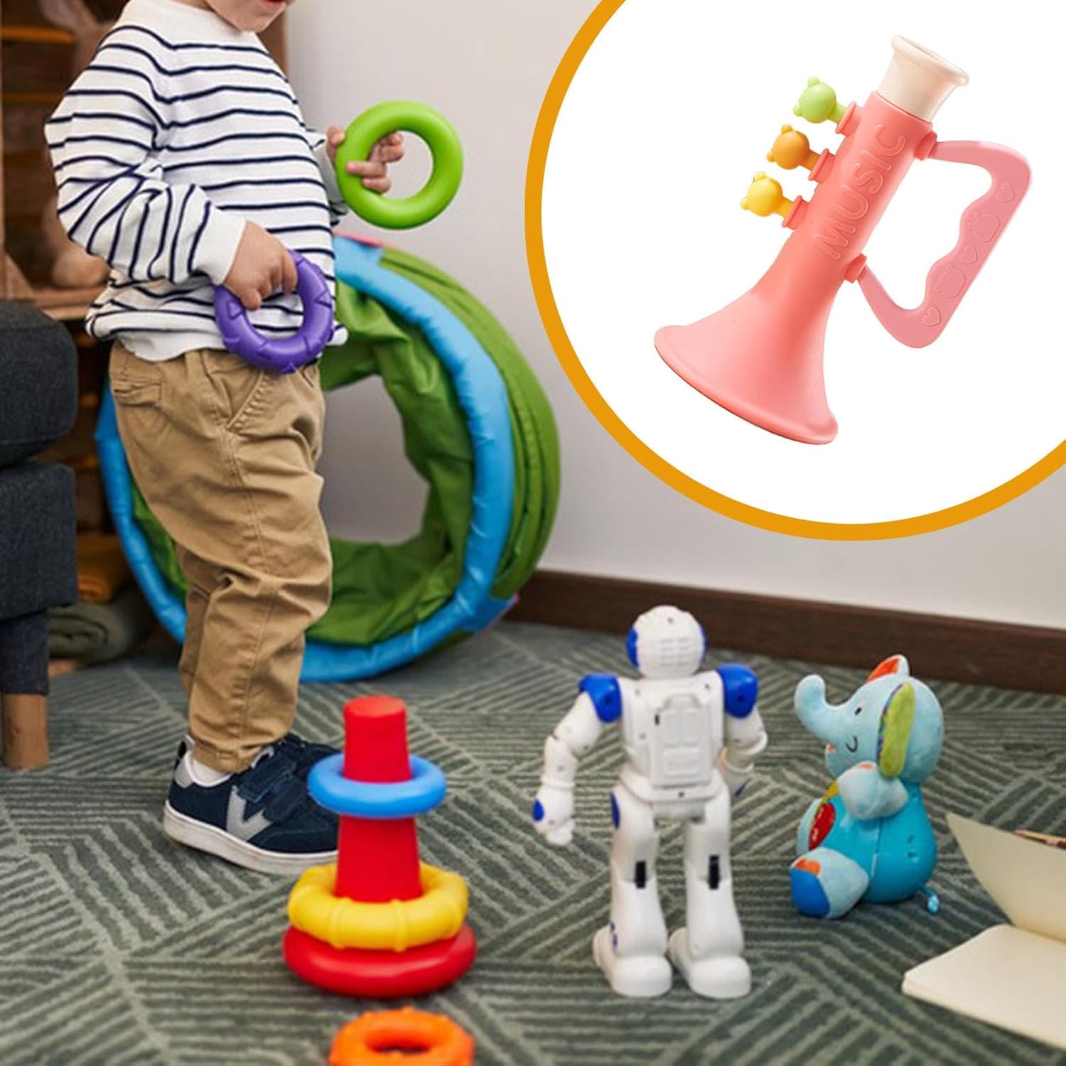 DuskHaven Trumpet Toy for Kids Blower Travel Party Noisemaker Holidays Boys Girls Clear Sound Toy Cartoon Silicone Trumpet, Pink