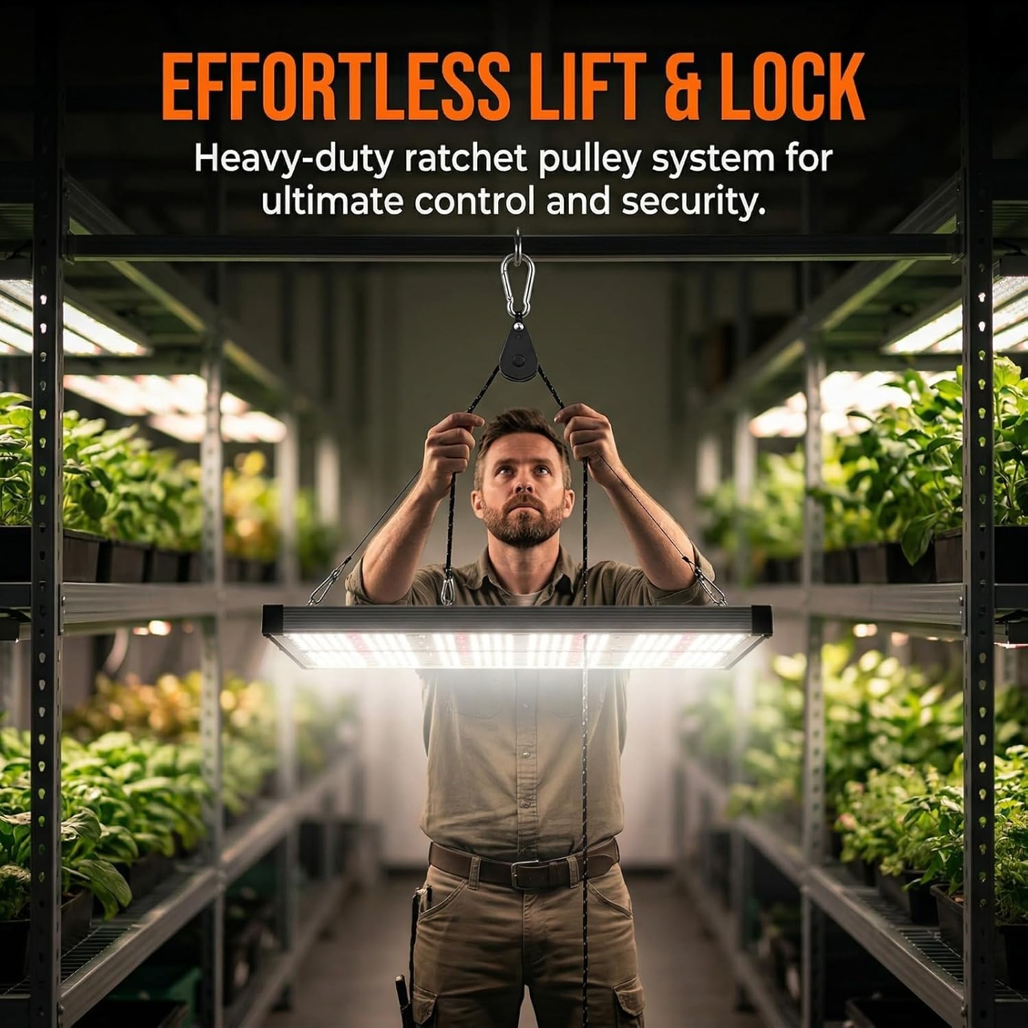 Adjustable Rope Hanger Heavy Duty Support Pulley System Secure Light Fixture Suspension Tool for Indoor Equipment (Black)