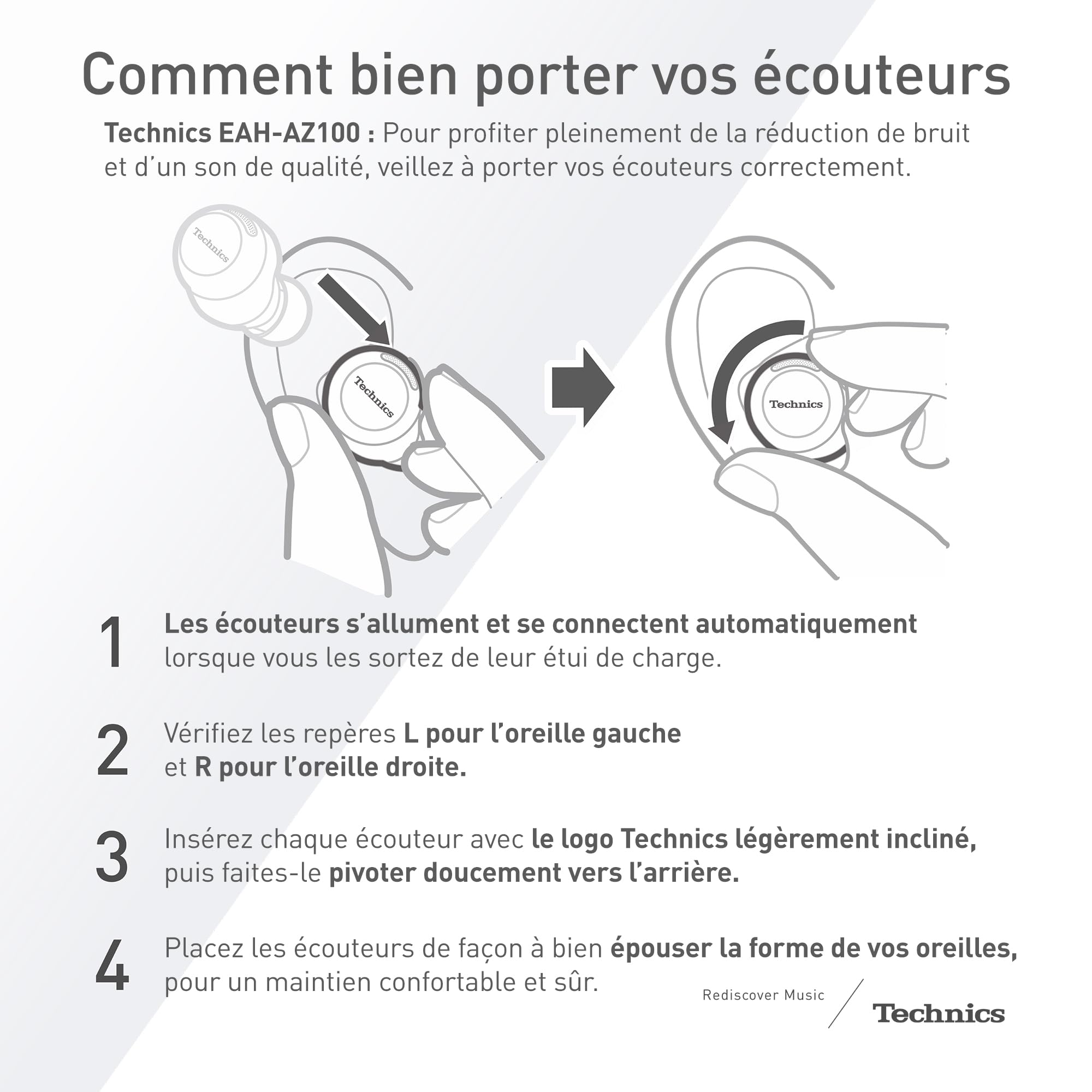 Technics EAH-AZ100E-K Écouteurs sans Fil avec Réducteur de Bruit, Bluetooth Multipoint, Voice Focus AI, Écouteurs Intra-Auriculaire Confortables, Noir
