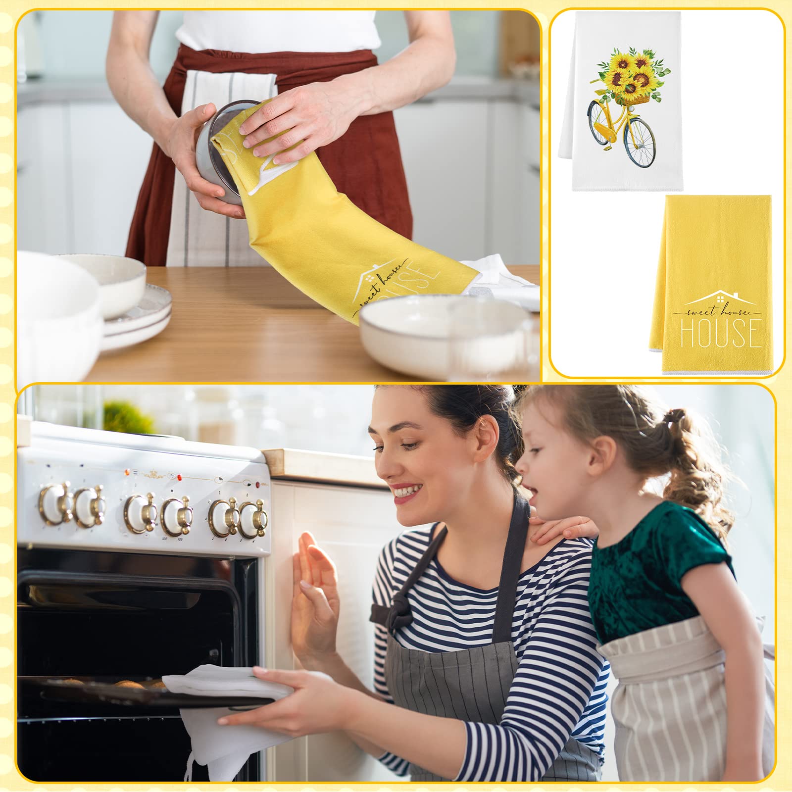 Bencailor 4 Pcs Summer Hand Towel Sunflower Kitchen Towels Kitchen Sets Yellow Seasonal Summer Decoration Tea Dish Cloth for Bathroom Decor Housewarming Gifts,16 x 24 Inch