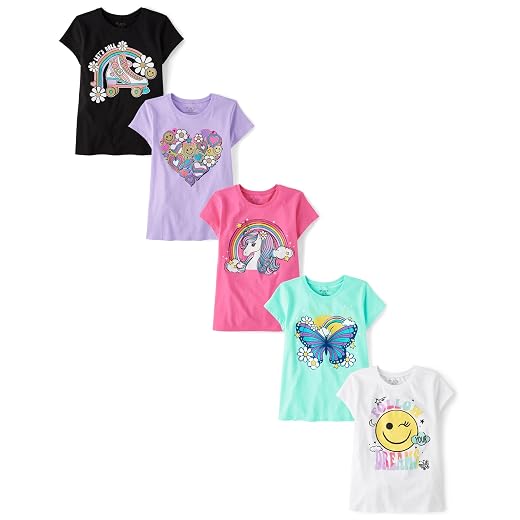 The Children's Place Girls' Short Sleeve Graphic T-shirts (5-Pack)