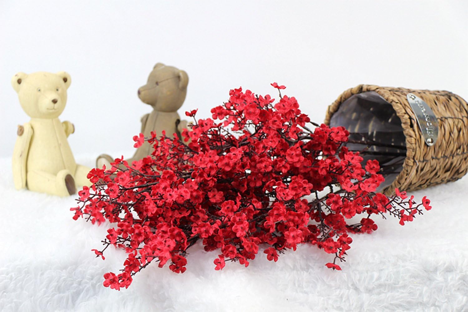 JAKY-Global Babys Breath Fabric Cloth Artificial Flowers 6 Bundle European Fake Silk Plants Decor Wedding Party Decoration Bouquets Real Touch DIY Home Garden(Red) - Image 4