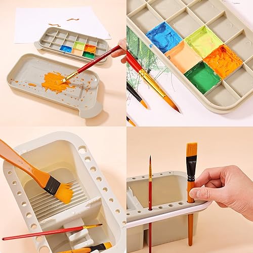 Miniatura 5 de WUWEOT Paquete de 3 pinceles multiusos para pintar, lavabo, cepillo de pintura de plástico, limpiador y soporte, 18 paletas, tapa para interior y