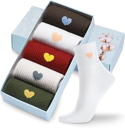 Corlap Calcetines altos hasta el tobillo para mujer, de algodón, divertidos, bonitos, atléticos, para correr, regalos para mujer (5 pares con caja