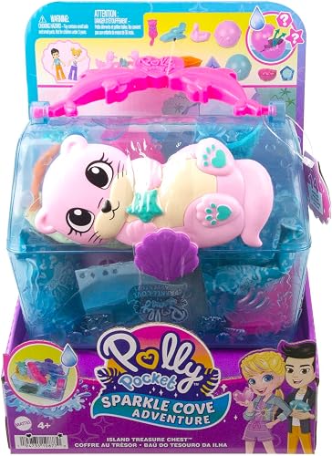 Polly Pocket Sparkle Cove Adventure Playset & 2 Micro Dolls, Island Treasure Chest Carry Case, 4 Animals & Accessories, HPV40 - 6