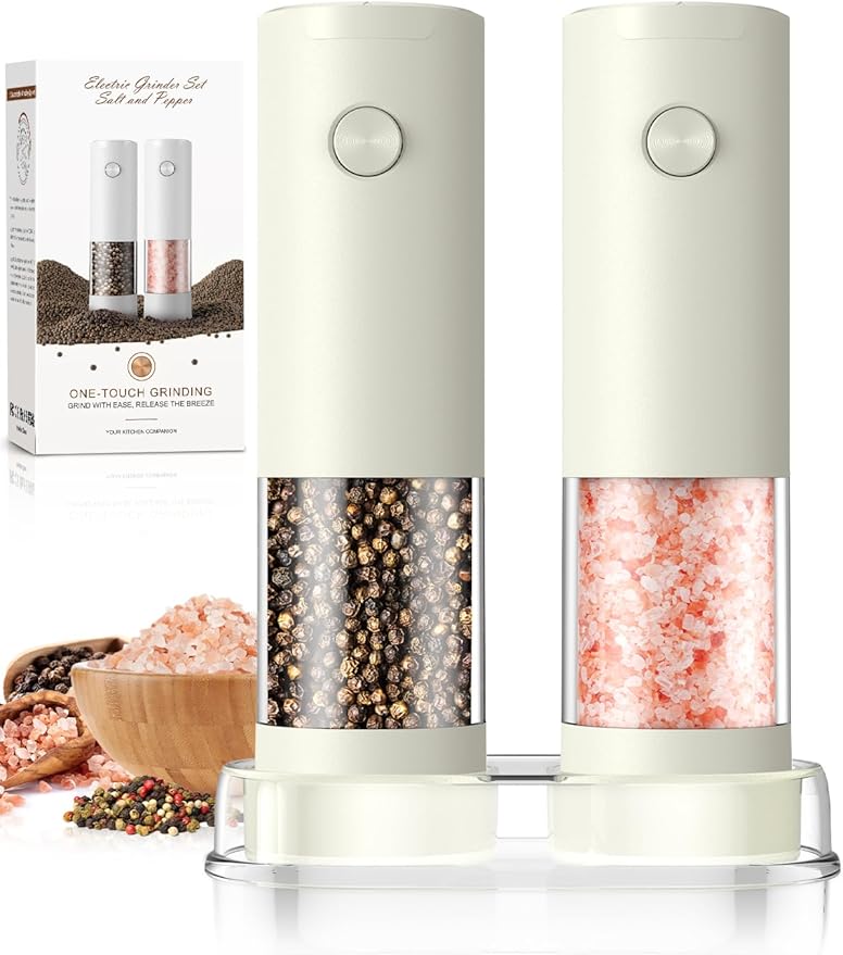 Salt and Pepper Grinder Set Electric Adjustable Coarseness Salt Pepper Grinder Shakers House Warming Gifts Automatic Battery Pepper Mill Shakers Gifts for Women Wedding Registry Must Haves