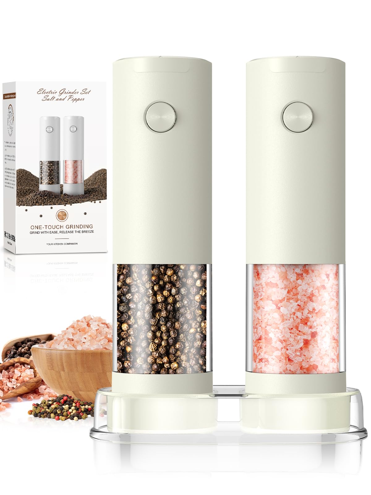 Salt and Pepper Grinder Set Electric Adjustable Coarseness Salt Pepper Grinder Shakers House Warming Gifts Automatic Battery Pepper Mill Shakers Gifts for Women Wedding Registry Must Haves
