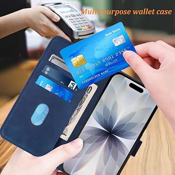PU Leather Flip Wallet Case for iPhone 17 6.3 (Blue)
