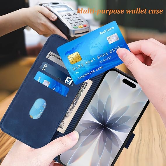 PU Leather Flip Wallet Case for iPhone 17 6.3 (Blue)