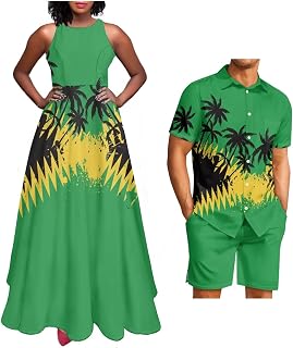 Jamaica Clothing Jamaica Flag Couples Matching Outfits Rasta Jamaica Elegant Dress and Shirt Sets for Men and Women