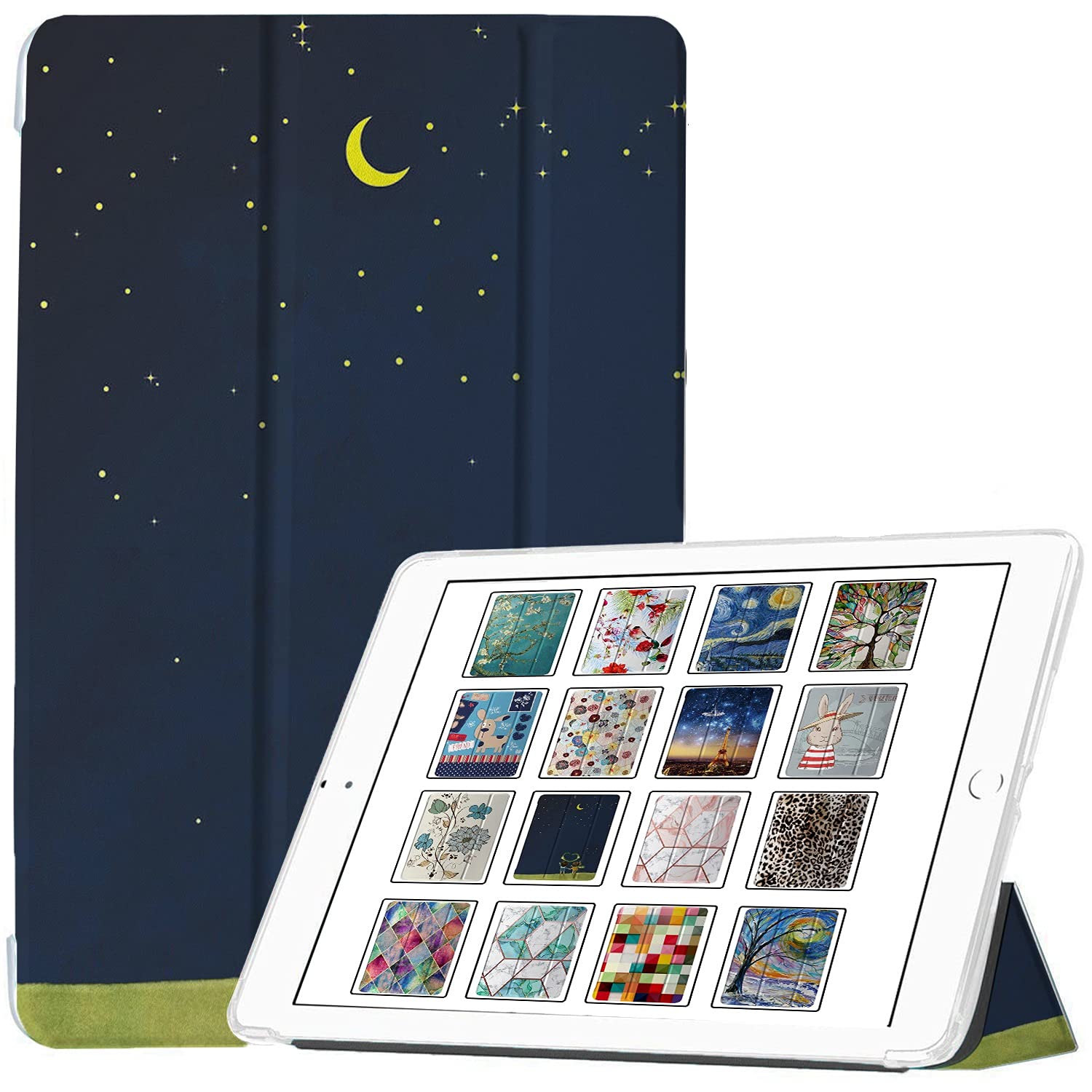 iPad 9.7 Inch 5 6 Air 1 2 [iPad 5th 6th Air 1st 2nd ] A1893 A1954 A1822 A1823 A1566 A1567 A1474 A1475 A1476 Printed Trifold Lightweight Soft Silicone Transparent Cover - Night Sky …