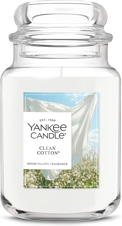 Yankee Candle Large Jar Scented Candle with up to 150 Hour Burn Time, Premium Plant Wax Blend for Consistent Burn, 22 oz Jar Candle with Room Filling Fragrance, Clean Cotton