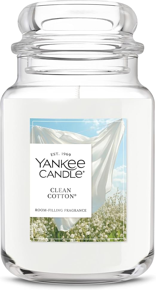 Yankee Candle Large Jar Scented Candle with up to 150 Hour Burn Time, Premium Plant Wax Blend for Consistent Burn, 22 oz Jar Candle with Room Filling Fragrance, Clean Cotton