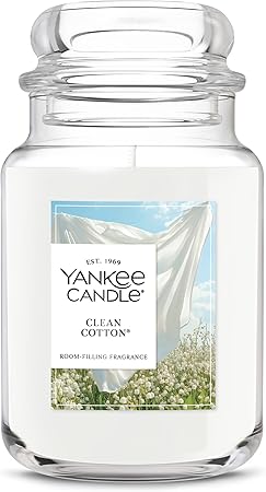 Yankee Candle Large Jar Scented Candle with up to 150 Hour Burn Time, Premium Plant Wax Blend for Consistent Burn, 22 oz Jar Candle with Room Filling Fragrance, Clean Cotton