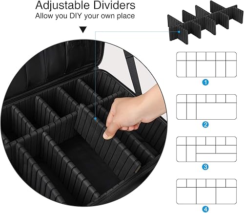 Miniatura 5 de Travelmall Estuche profesional organizador de maquillaje de 3 niveles tamaño grande con hombro ajustable para brochas de maquillaje herramientas de