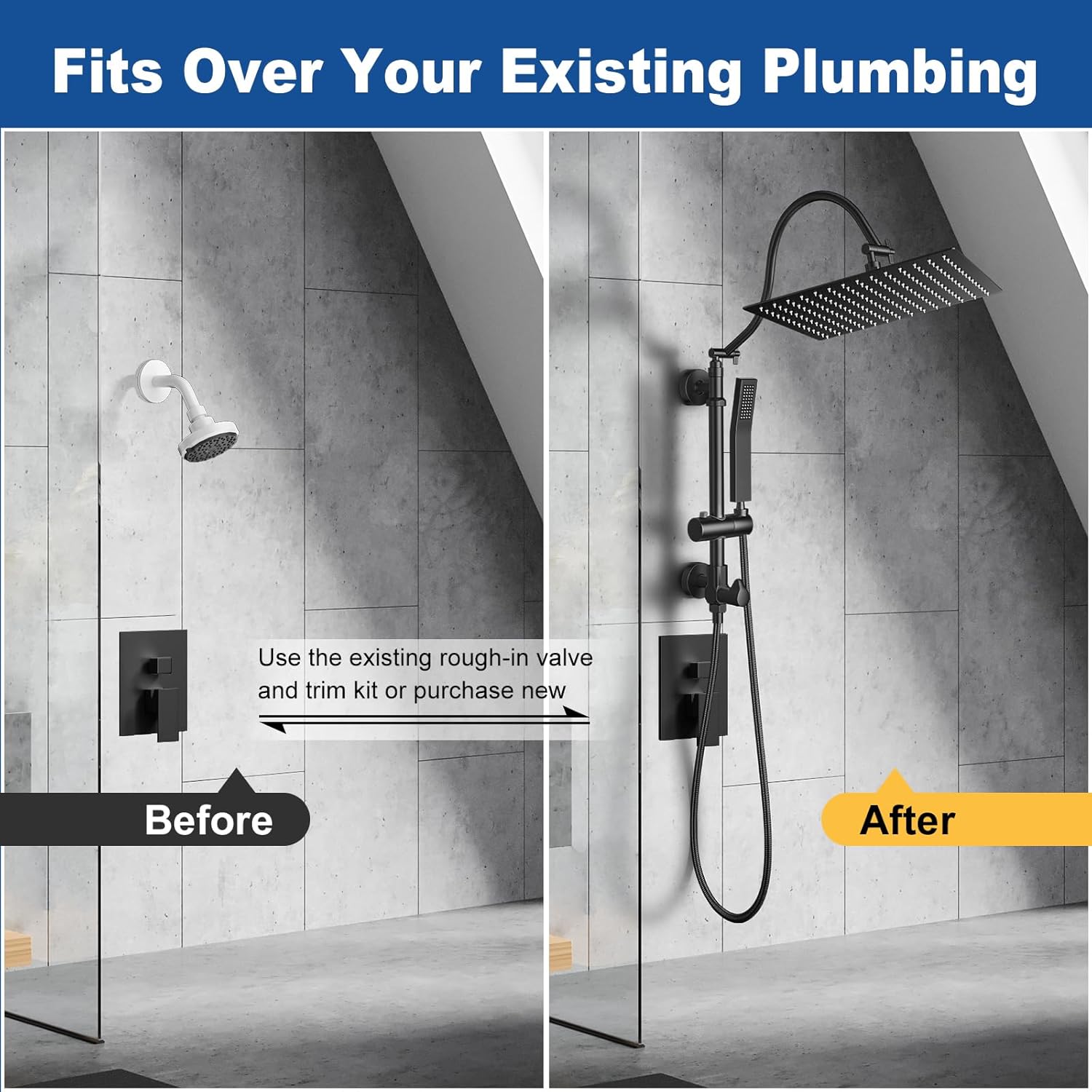 Shower Head, NERDON 12” Rainfall Shower Head Combo for Easy