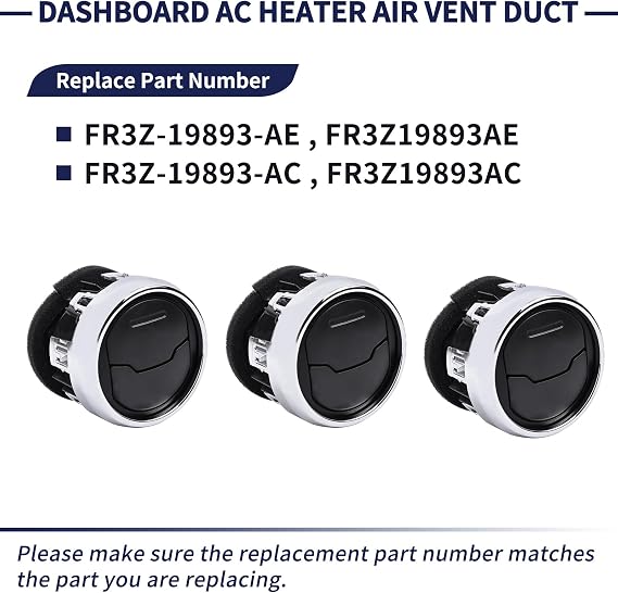 3PCS FR3Z-19893-AC Dashboard AC Heat Air Vent Duct Compatible with Ford Mustang 2015 2016 2017 2018 2019 2020 2021 2022 Replace FR3Z-19893-AE Front Interior Dash Louvre Air Vent Assembly
