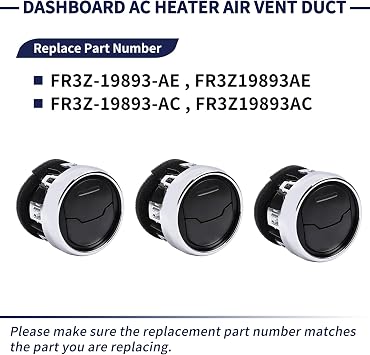 3PCS FR3Z-19893-AC Dashboard AC Heat Air Vent Duct Compatible with Ford Mustang 2015 2016 2017 2018 2019 2020 2021 2022 Replace FR3Z-19893-AE Front Interior Dash Louvre Air Vent Assembly