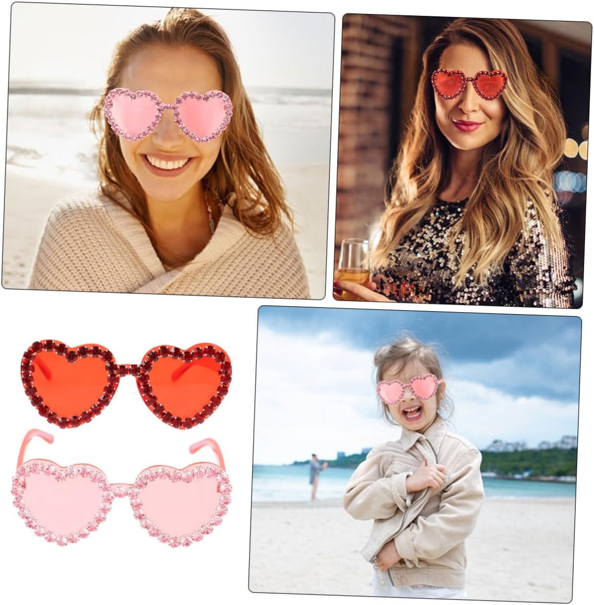 Ciieeo Heart Shaped Sunglasses 2pcs Set Red and Pink Women’s Novelty Eyewear for Beach Party and Wedding Accessories