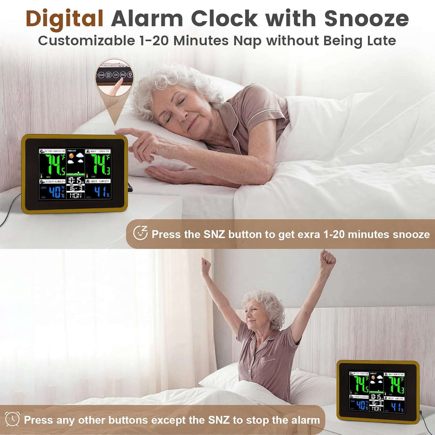 Weather Station Wireless Indoor Outdoor Thermometer, Alarm Clock