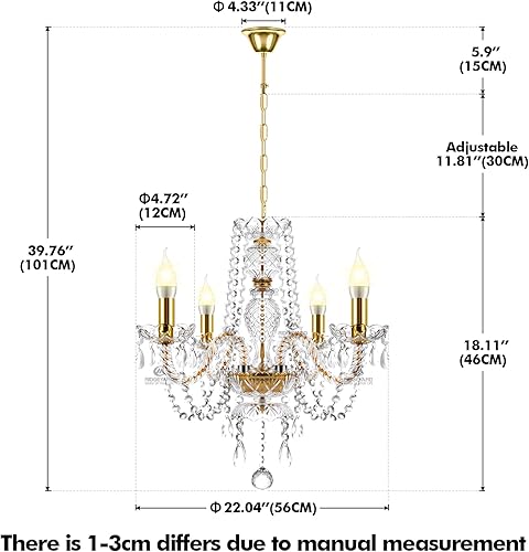 Miniatura 4 de Ridgeyard Candelabro de cristal de lujo de color dorado, lámpara de araña moderna colgante de cristal, lámpara colgante de gota de lluvia, lámpara