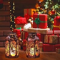 Vista 2 de Faroles solares colgantes para jardín al aire libre, impermeable, LED, metal, bronce, hadas, farol impermeable parpadeante sin llama, luces