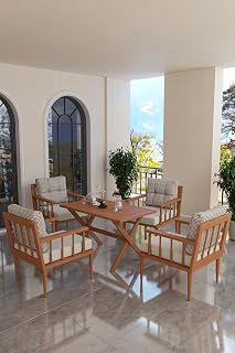 Bahçe Balkon Takımı Masif Fırınlanmış Gürgen Ahşap 4 Tekli Koltuk + Masa