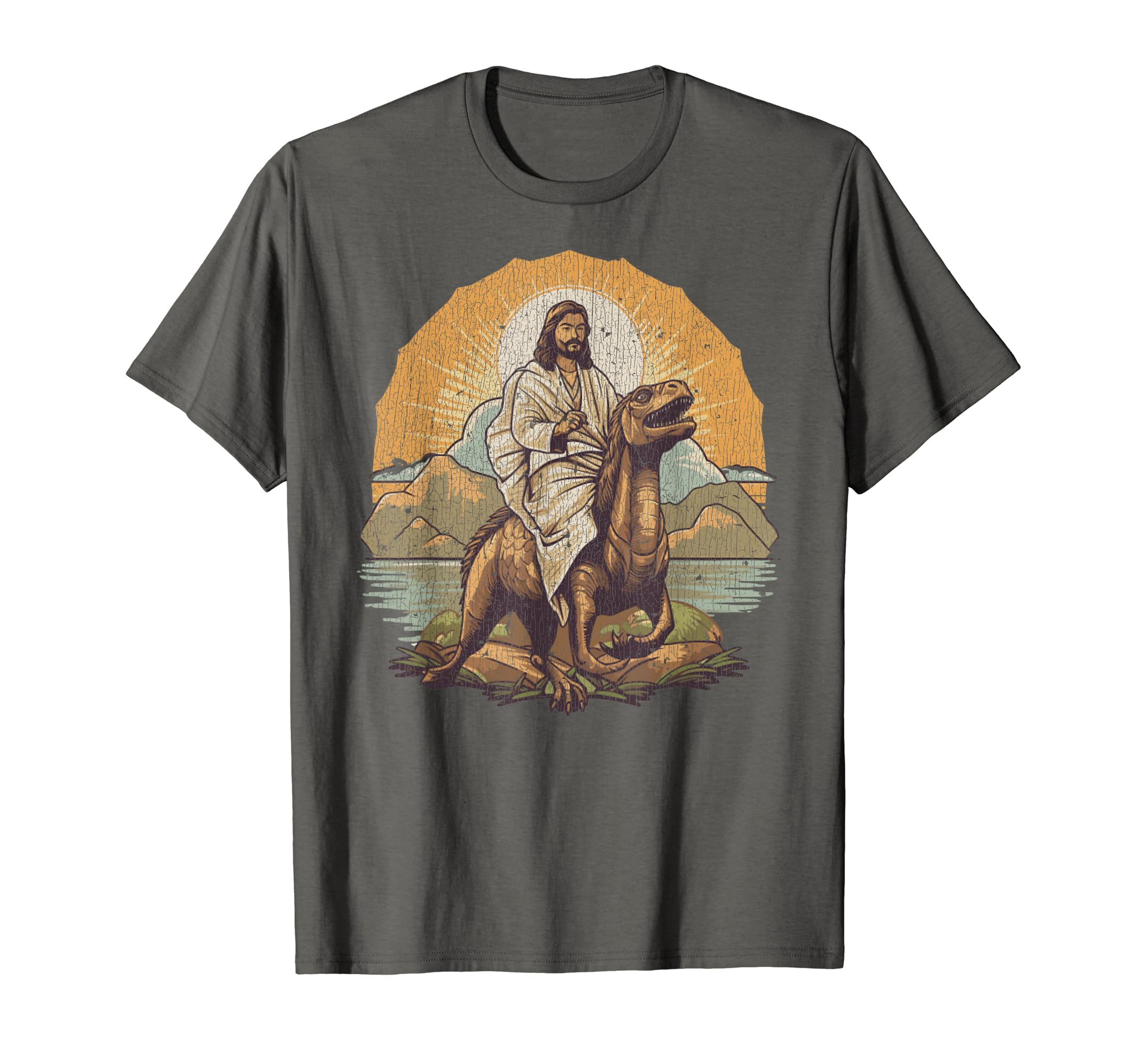Buy Jesus Christ On A Velociraptor Funny Dinosaur MemeVintage Jesus ...