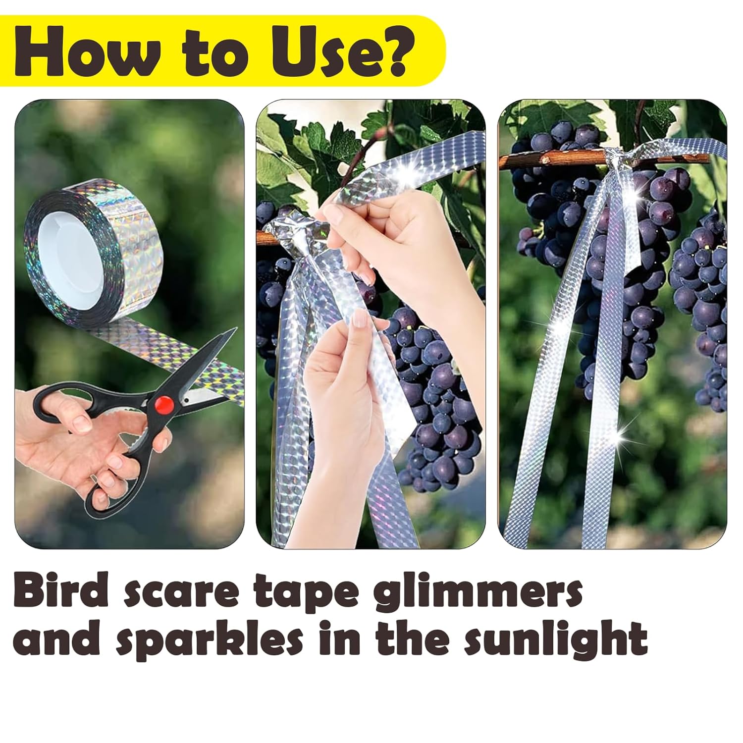 Horoper Bird Scare Reflective Flash Tape, Bird Scare Reflective Tape Ribbon, Scare Reflective Flash Tape Scare Birds Away for Outdoor, House, Garden, Patio, Orchard - Image 3